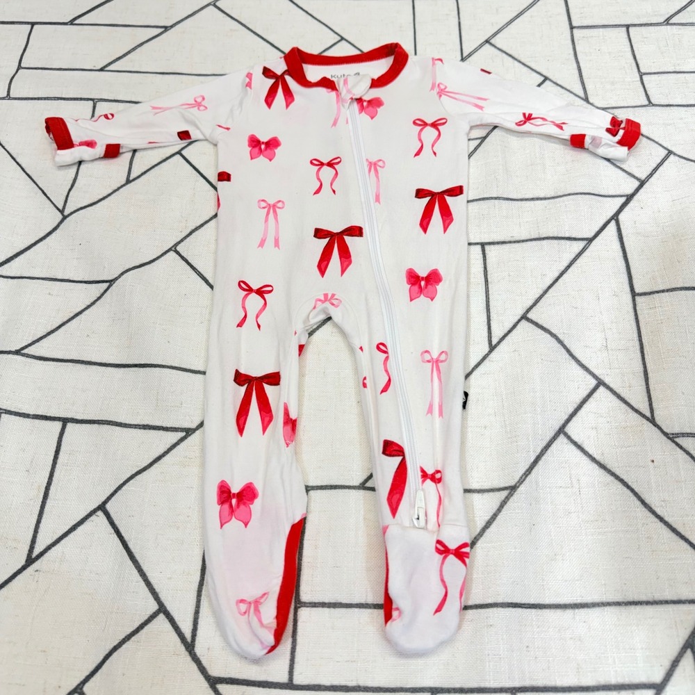 Kyte Baby Footed Romper NB White Pink Red Bow Ribbon Bamboo Zipper Sleeper